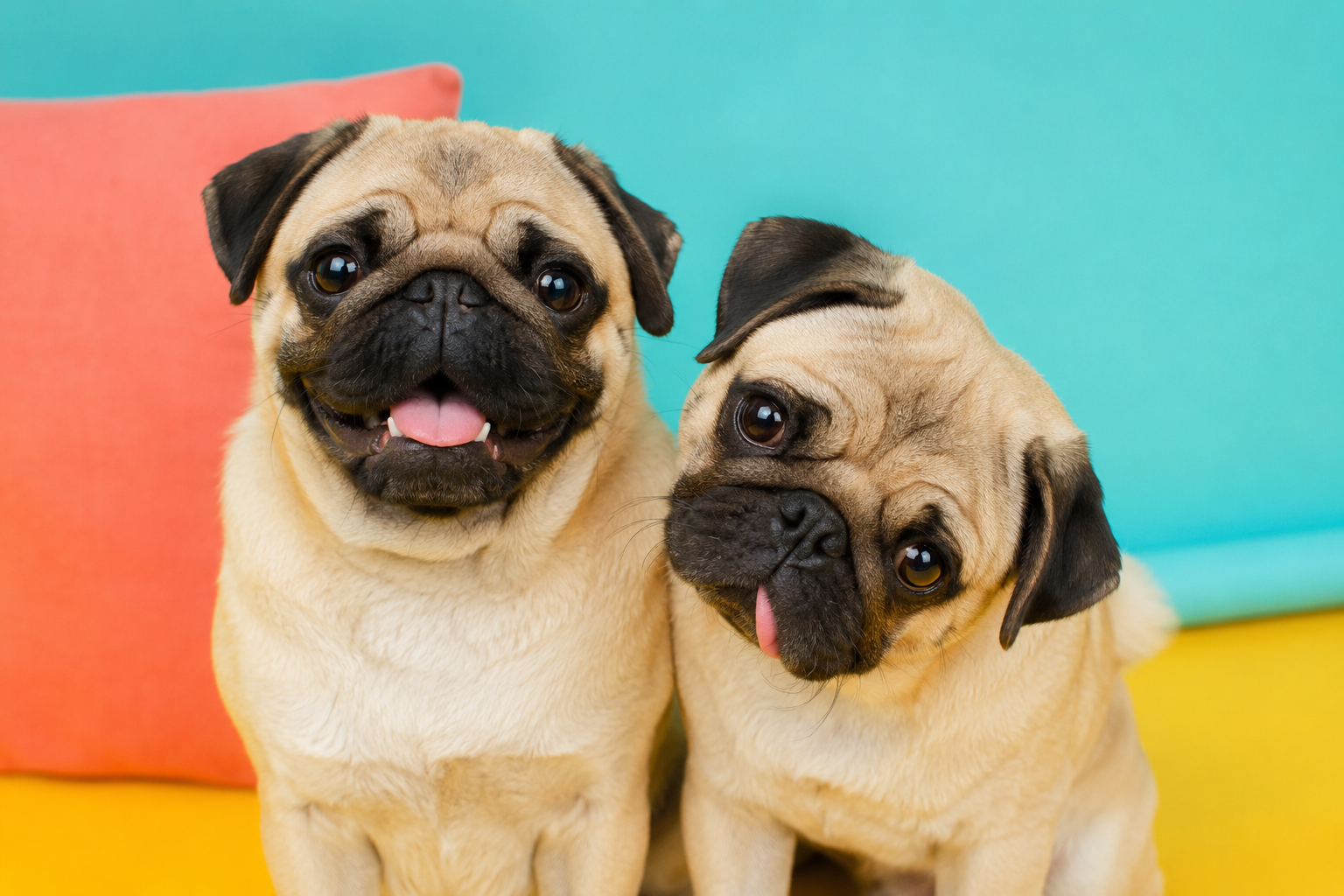 Two adorable pugs together